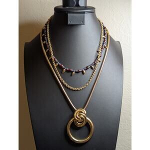 Layered Look Three Necklace Gold Tone Edgy Theme Lot